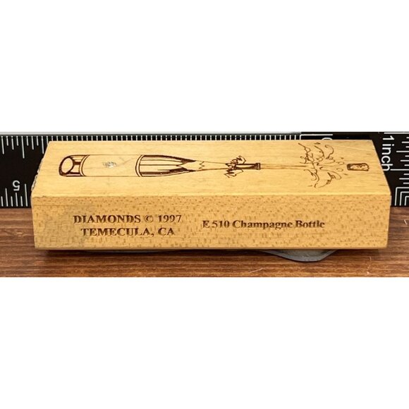 RARE Vintage Champagne Bottle E510 BY DIAMONDS WOOD MOUNTED Rubber Stamp - Picture 2 of 6